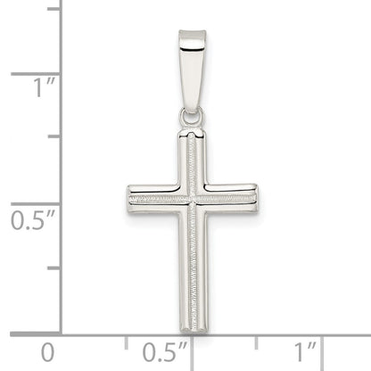 Sterlingsilber Poliert und Satiniert Mittig Lateinisch Kreuz Anhänger