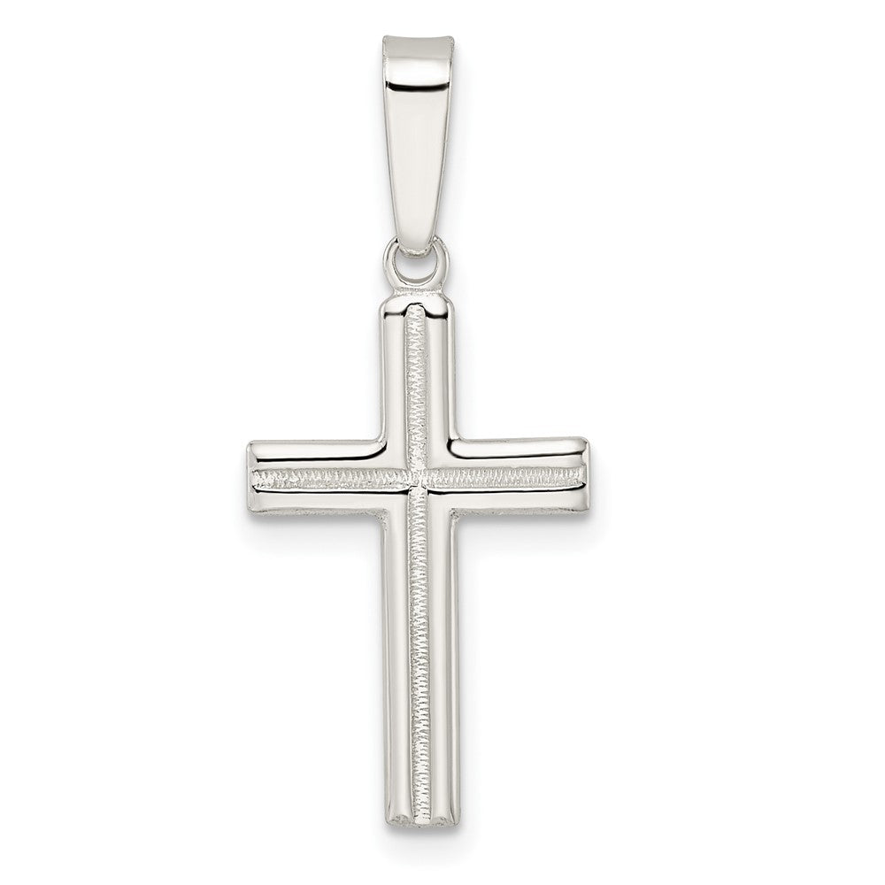 Sterlingsilber Poliert und Satiniert Mittig Lateinisch Kreuz Anhänger