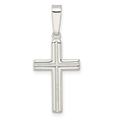 Sterlingsilber Poliert und Satiniert Mittig Lateinisch Kreuz Anhänger