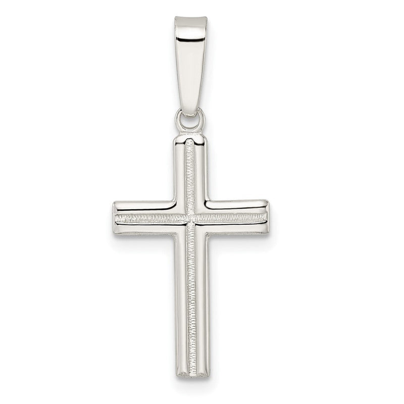 Sterlingsilber Poliert und Satiniert Mittig Lateinisch Kreuz Anhänger