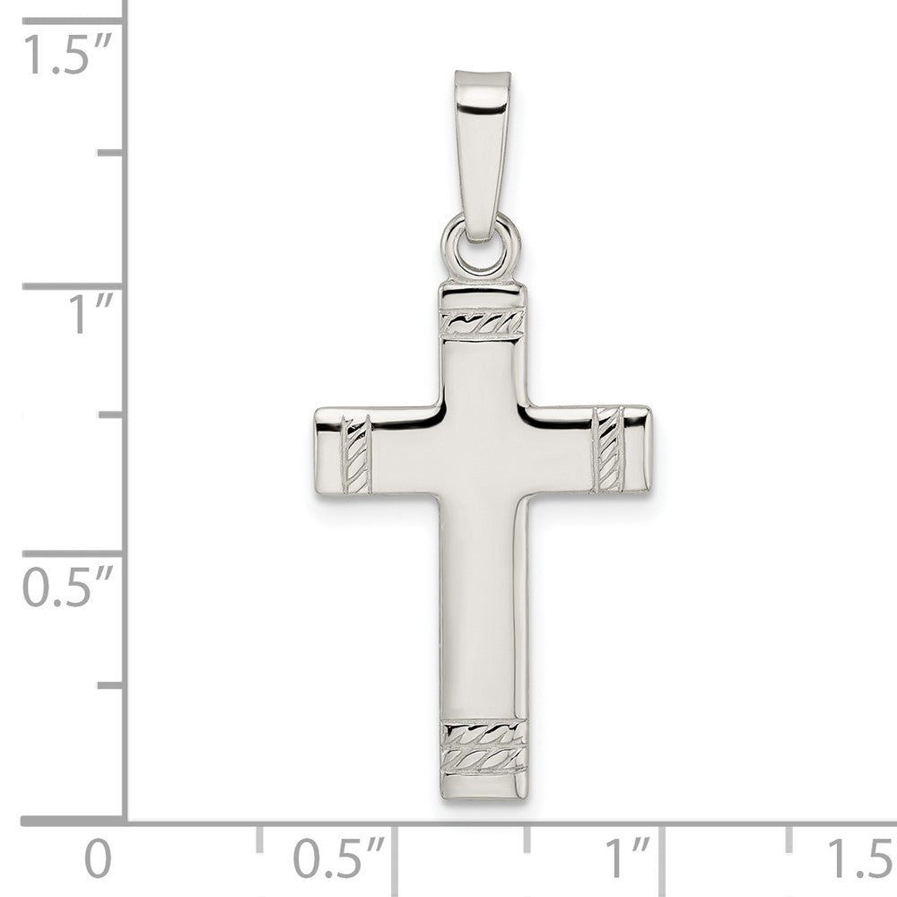 Sterlingsilber Poliert mit Kordel Ends Lateinisch Kreuz Anhänger