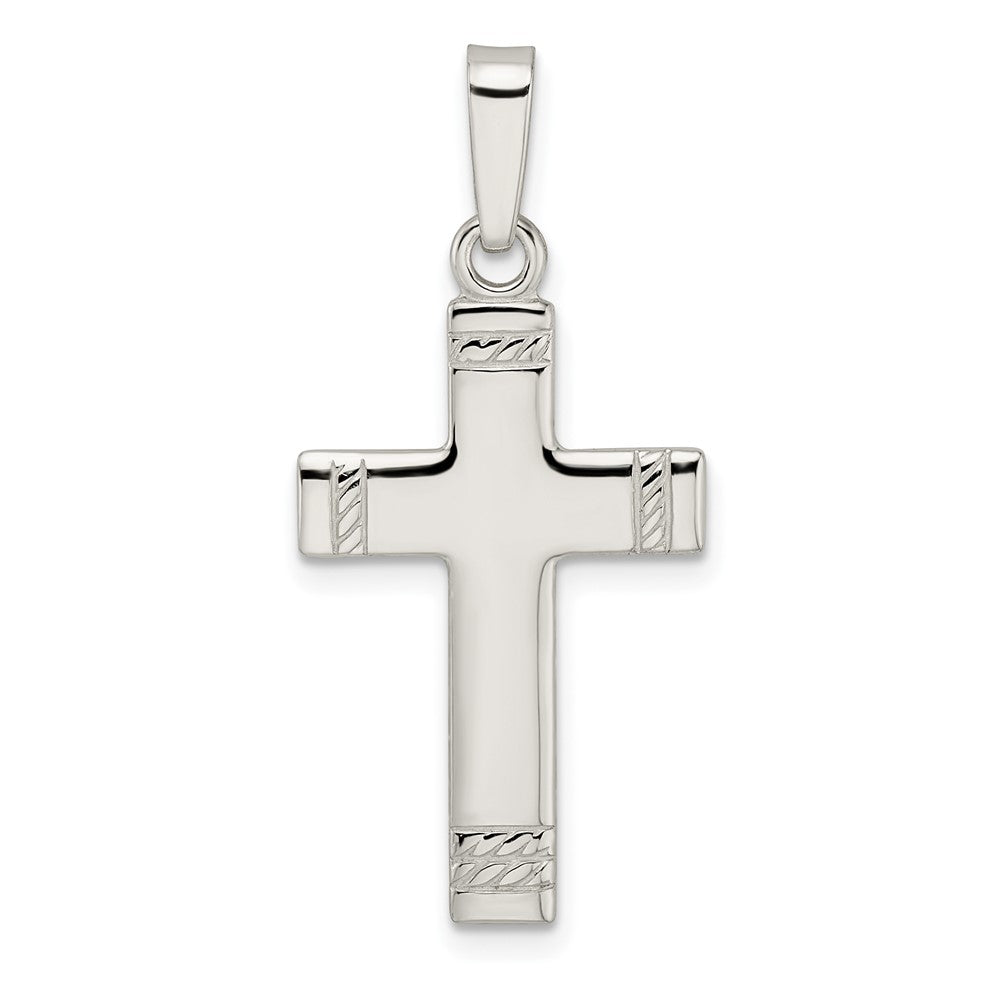 Sterlingsilber Poliert mit Kordel Ends Lateinisch Kreuz Anhänger