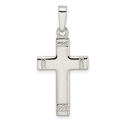 Sterlingsilber Poliert mit Kordel Ends Lateinisch Kreuz Anhänger