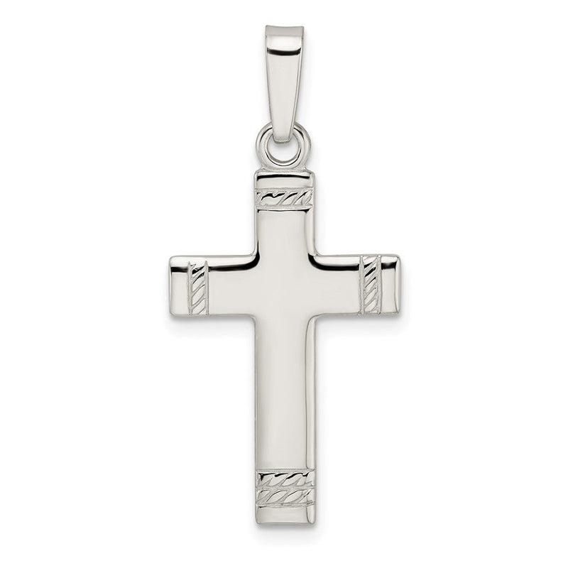 Sterlingsilber Poliert mit Kordel Ends Lateinisch Kreuz Anhänger