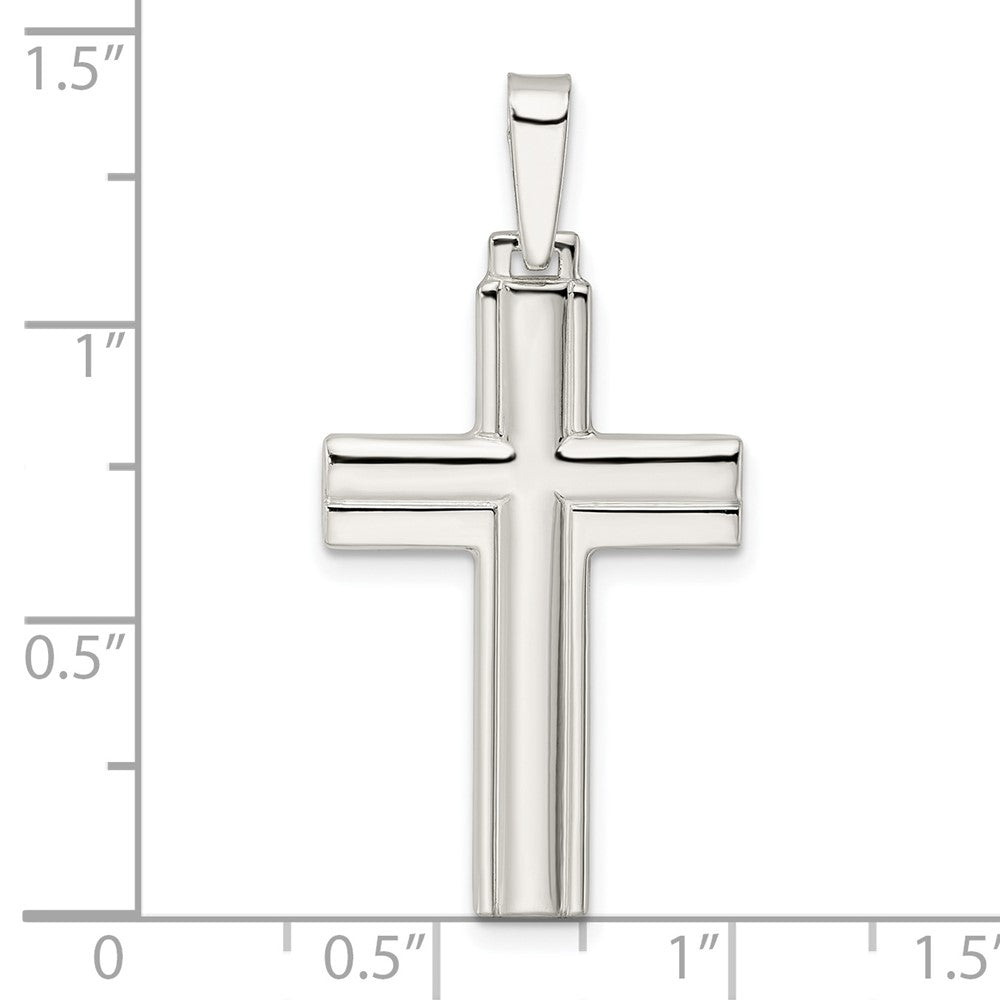 Sterlingsilber Poliert mit Lines Lateinisch Kreuz Anhänger