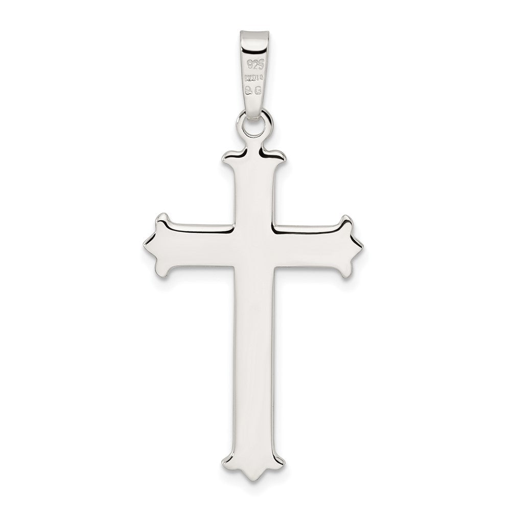 Sterlingsilber Poliert Fleur De Lis Kreuz mit Kreuz Mittig Anhänger