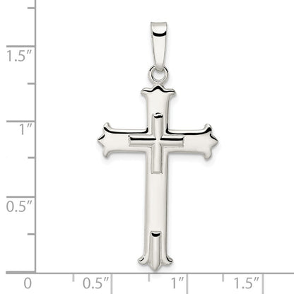 Sterlingsilber Poliert Fleur De Lis Kreuz mit Kreuz Mittig Anhänger