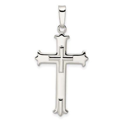 Sterlingsilber Poliert Fleur De Lis Kreuz mit Kreuz Mittig Anhänger