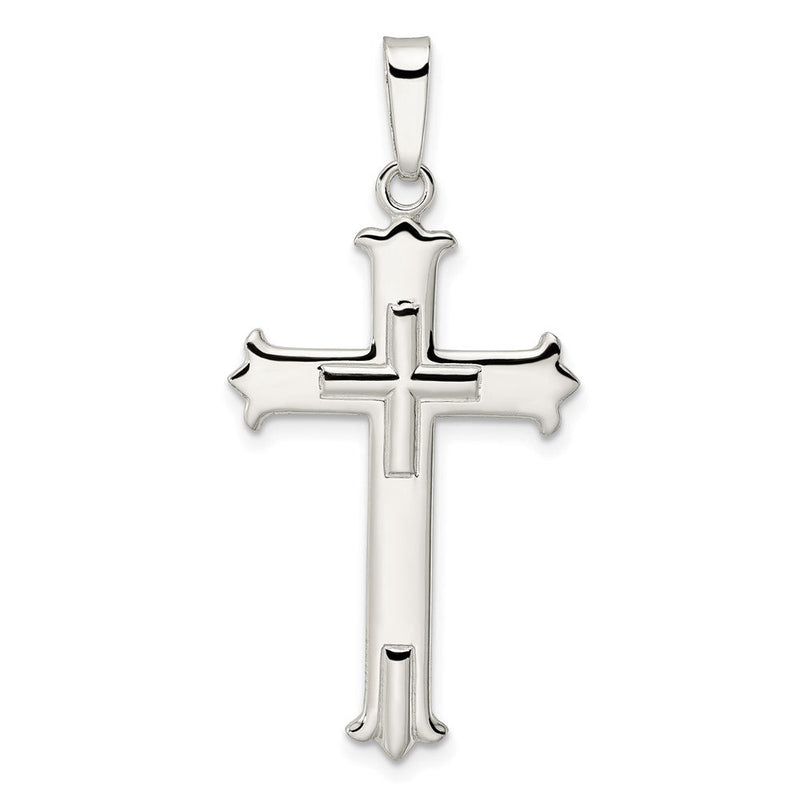 Sterlingsilber Poliert Fleur De Lis Kreuz mit Kreuz Mittig Anhänger