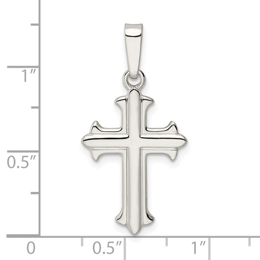 Sterlingsilber Poliert Fleur De Lis Kreuz Anhänger