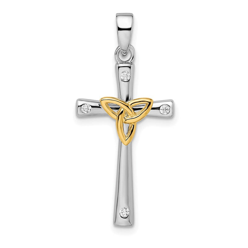 Ss/vergoldet Sterlingsilber Rhodiniert & Vergoldet Zirkonia Kreuz mit Keltisch Anhänger