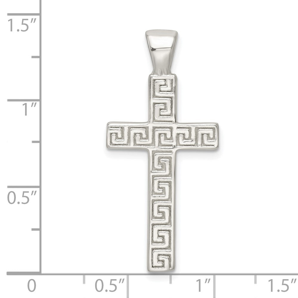 Sterlingsilber Poliert Greek Key Hohl Lateinisch Kreuz Anhänger