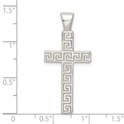 Sterlingsilber Poliert Greek Key Hohl Lateinisch Kreuz Anhänger