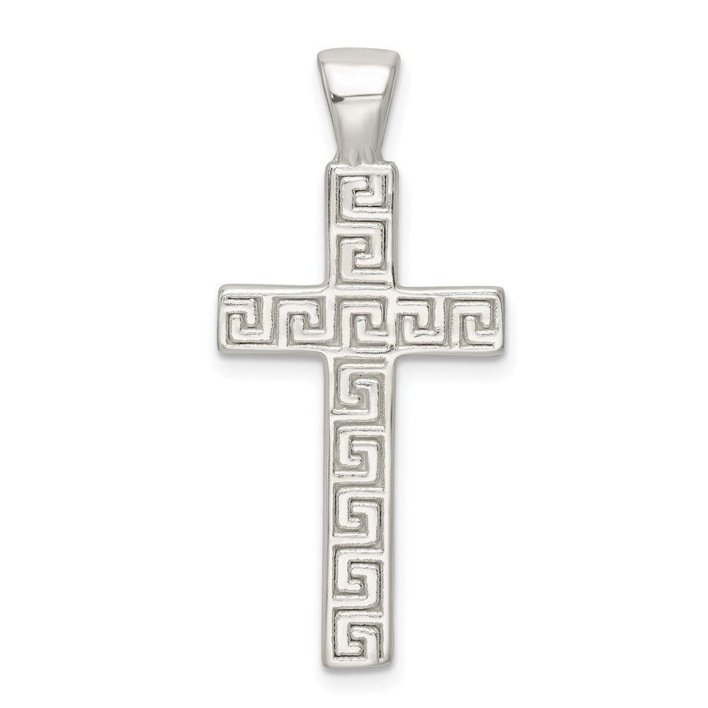 Sterlingsilber Poliert Greek Key Hohl Lateinisch Kreuz Anhänger