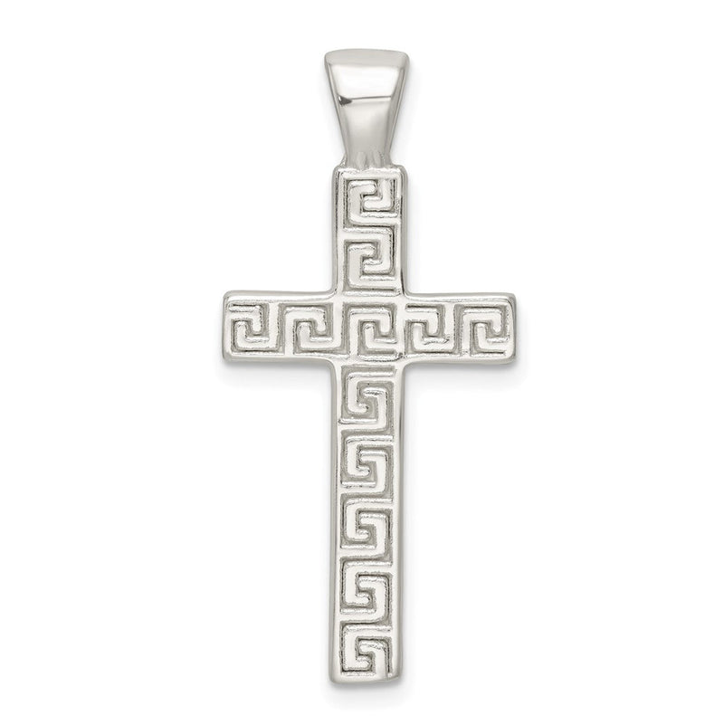 Sterlingsilber Poliert Greek Key Hohl Lateinisch Kreuz Anhänger