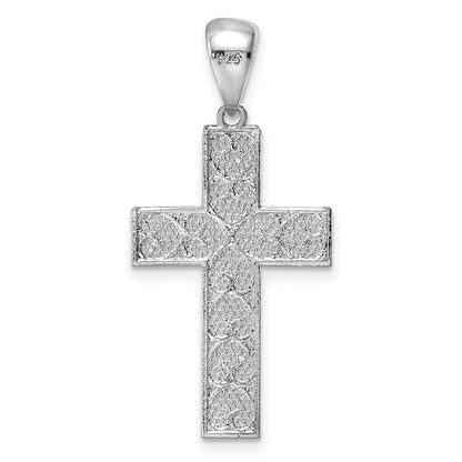 Sterlingsilber Rhodiniert Poliert & Diamantiert Kreuz Anhänger
