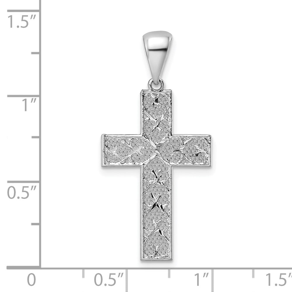 Sterlingsilber Rhodiniert Poliert & Diamantiert Kreuz Anhänger
