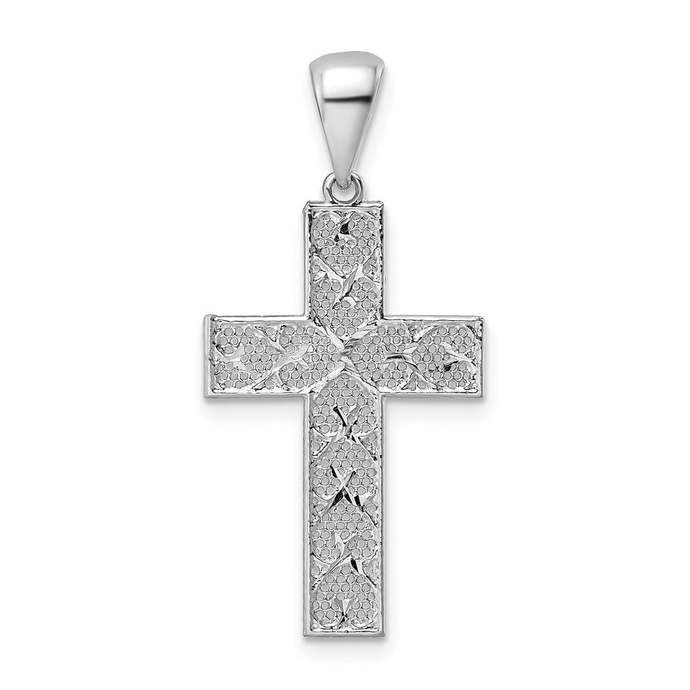 Sterlingsilber Rhodiniert Poliert & Diamantiert Kreuz Anhänger
