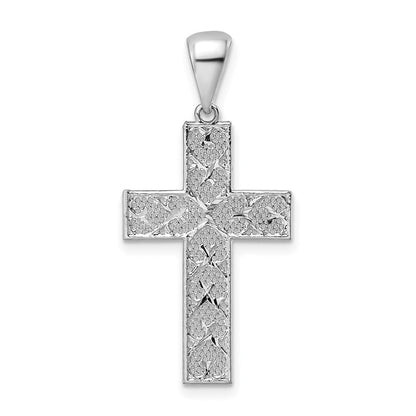 Sterlingsilber Rhodiniert Poliert & Diamantiert Kreuz Anhänger