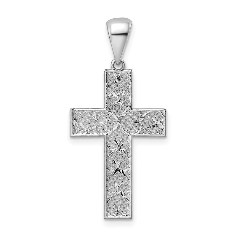 Sterlingsilber Rhodiniert Poliert & Diamantiert Kreuz Anhänger