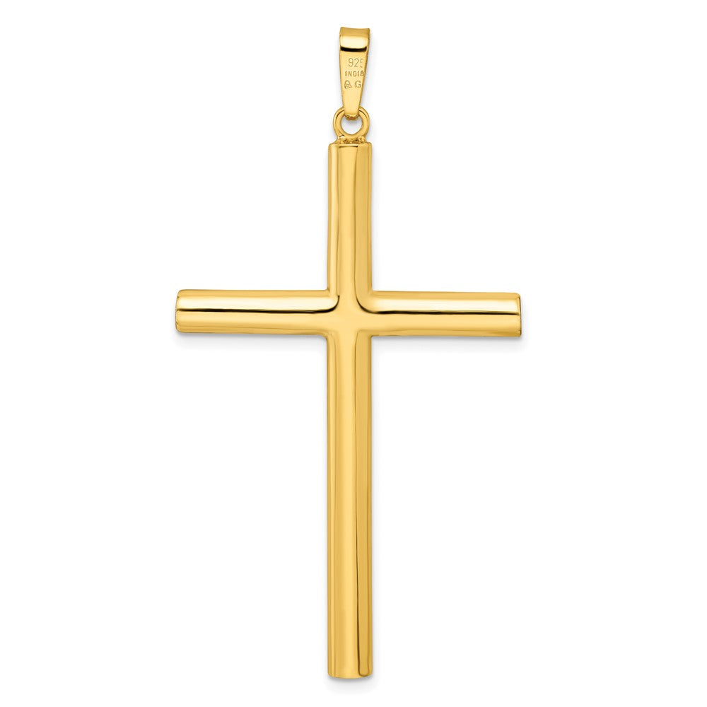 Sterlingsilber Goldfarben mit Diamantiert Mittig Hohl Kreuz Anhänger