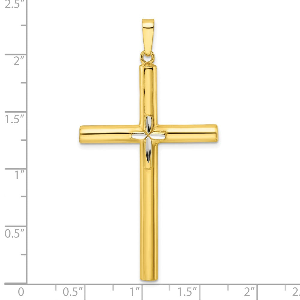 Sterlingsilber Goldfarben mit Diamantiert Mittig Hohl Kreuz Anhänger