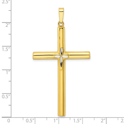 Sterlingsilber Goldfarben mit Diamantiert Mittig Hohl Kreuz Anhänger