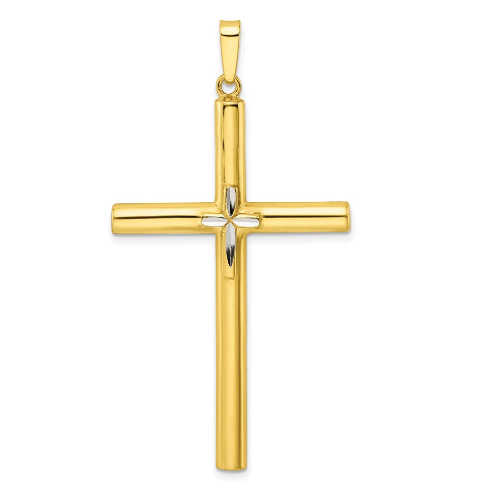 Sterlingsilber Goldfarben mit Diamantiert Mittig Hohl Kreuz Anhänger