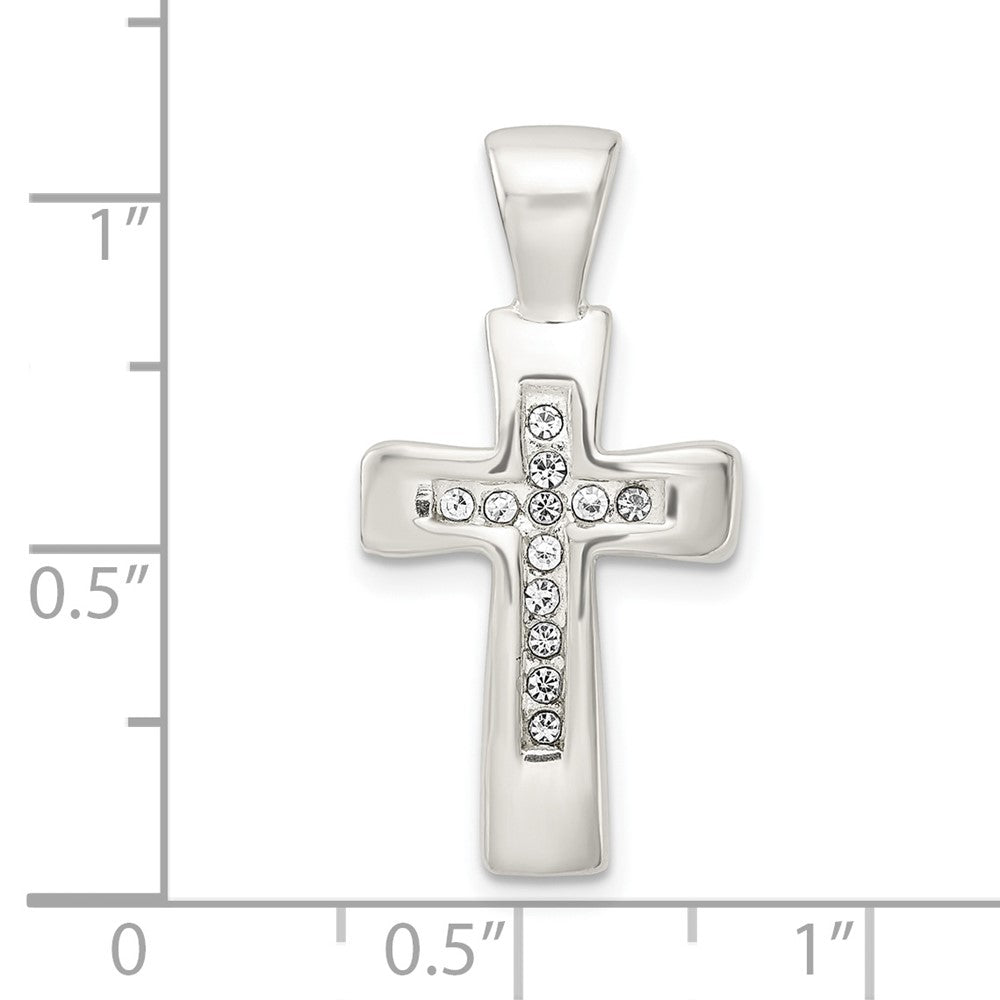 Sterlingsilber Poliert Kristall Kreuz Anhänger
