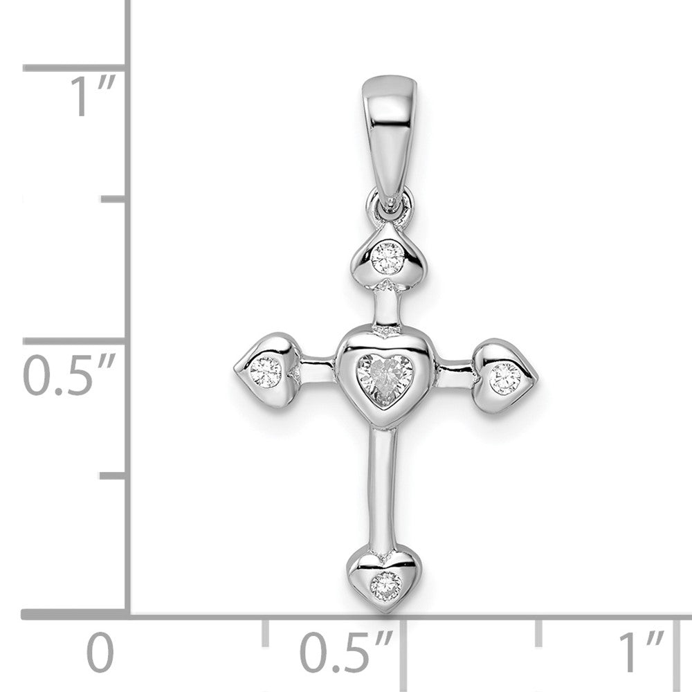 Sterlingsilber Rhodiniert Zirkonia Herz Kreuz Anhänger