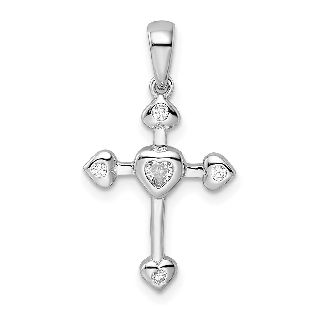 Sterlingsilber Rhodiniert Zirkonia Herz Kreuz Anhänger