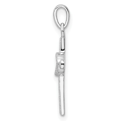 Sterlingsilber Rhodiniert Zirkonia Doppelt Rings auf Kreuz Anhänger