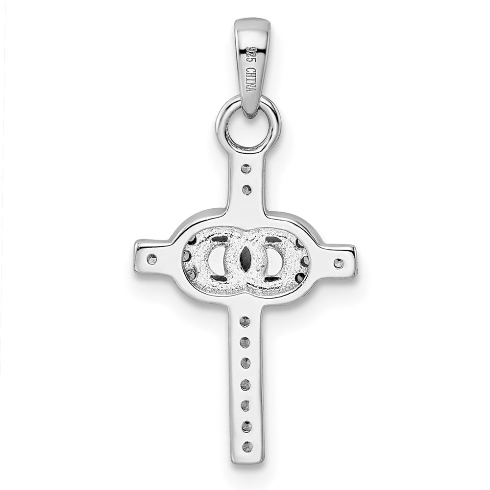 Sterlingsilber Rhodiniert Zirkonia Doppelt Rings auf Kreuz Anhänger