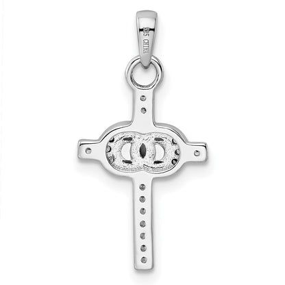 Sterlingsilber Rhodiniert Zirkonia Doppelt Rings auf Kreuz Anhänger