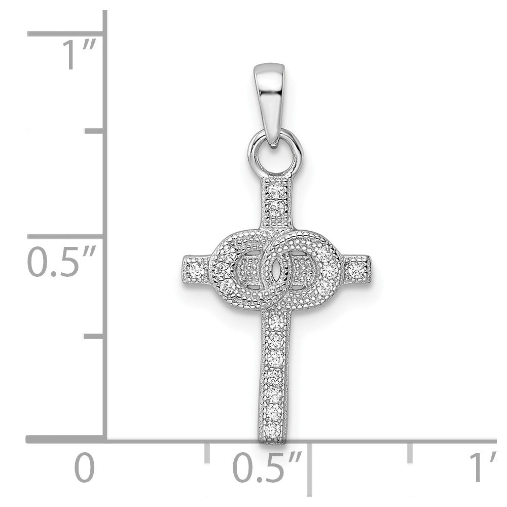 Sterlingsilber Rhodiniert Zirkonia Doppelt Rings auf Kreuz Anhänger