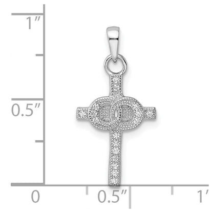 Sterlingsilber Rhodiniert Zirkonia Doppelt Rings auf Kreuz Anhänger