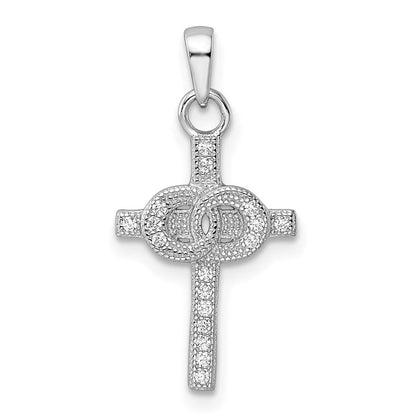 Sterlingsilber Rhodiniert Zirkonia Doppelt Rings auf Kreuz Anhänger