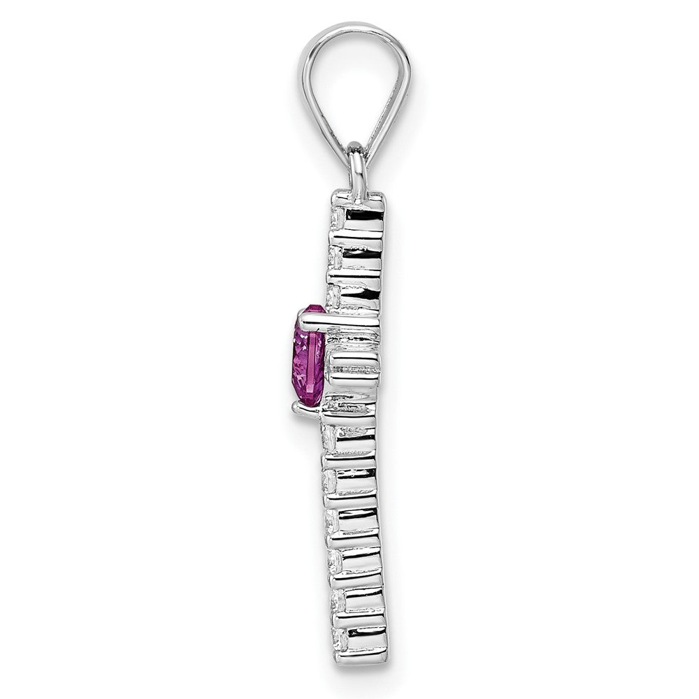 Sterlingsilber Rhodiniert Rosa Zirkonia Herz und Klar Kreuz Anhänger