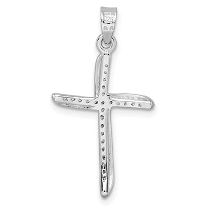 Sterlingsilber Rhodiniert Klein Zirkonia Gewellt Kreuz Anhänger