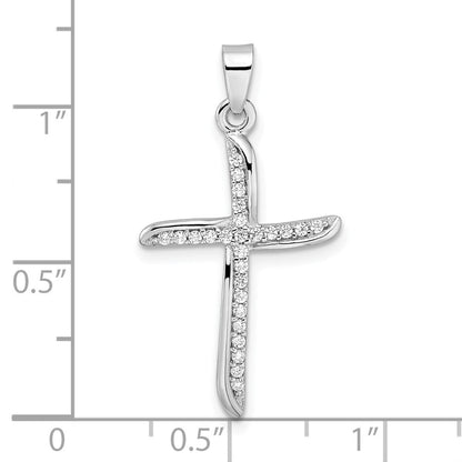 Sterlingsilber Rhodiniert Klein Zirkonia Gewellt Kreuz Anhänger