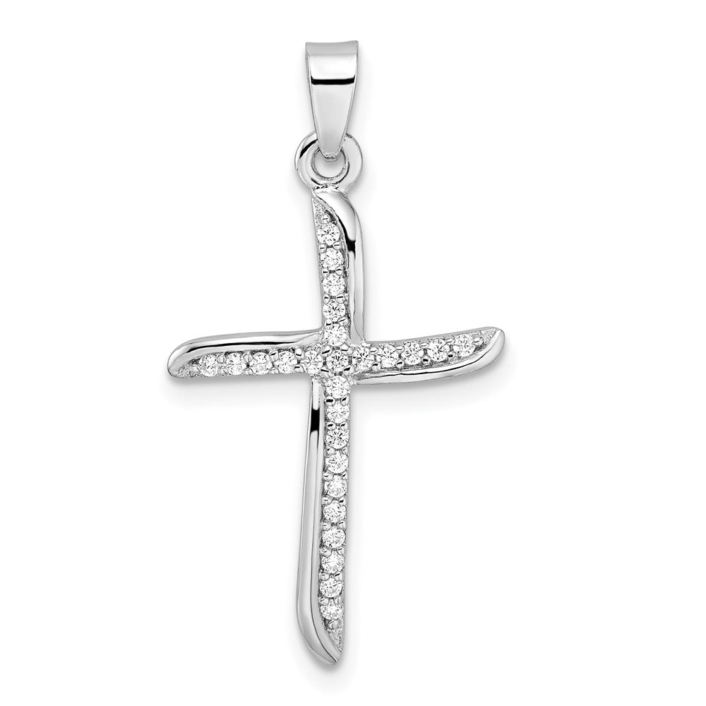 Sterlingsilber Rhodiniert Klein Zirkonia Gewellt Kreuz Anhänger