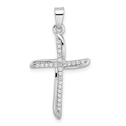 Sterlingsilber Rhodiniert Klein Zirkonia Gewellt Kreuz Anhänger