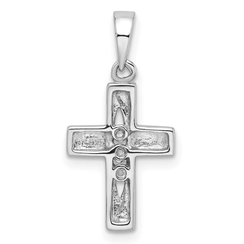 Sterlingsilber Rhodiniert Poliert und Gebürstet Zirkonia Mini Kreuz Anhänger