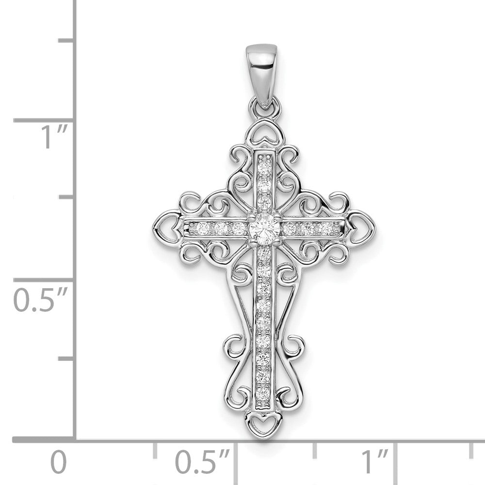 Sterlingsilber Rhodiniert Zirkonia Fantasie Kreuz Anhänger