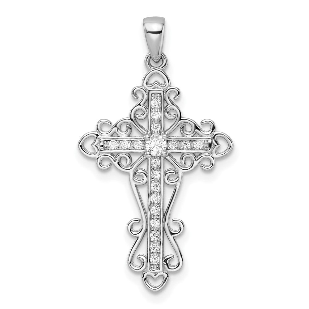 Sterlingsilber Rhodiniert Zirkonia Fantasie Kreuz Anhänger