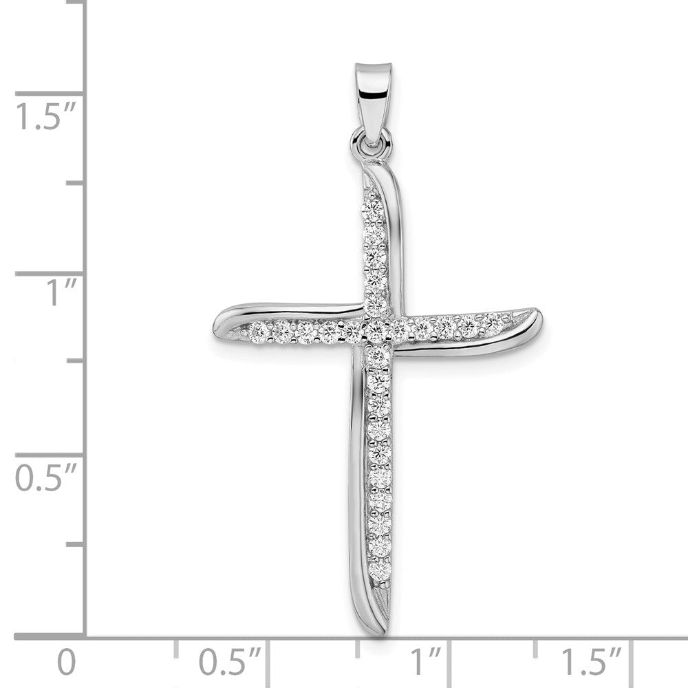 Sterlingsilber Rhodiniert Zirkonia Gewellt Kreuz Anhänger