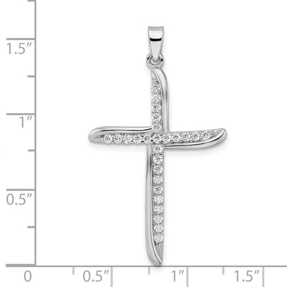 Sterlingsilber Rhodiniert Zirkonia Gewellt Kreuz Anhänger