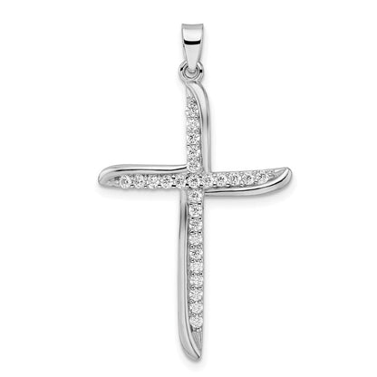 Sterlingsilber Rhodiniert Zirkonia Gewellt Kreuz Anhänger