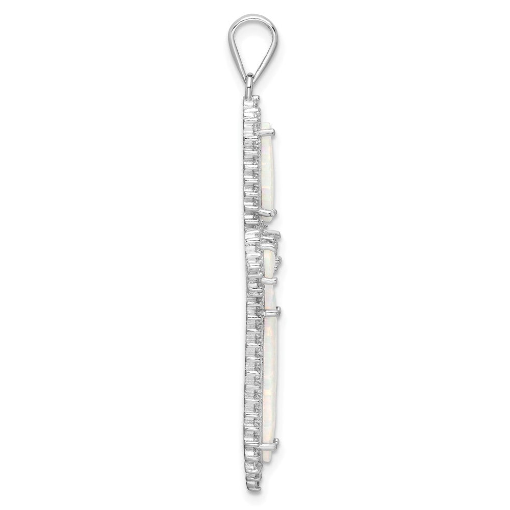 Sterlingsilber Rhodiniert Weiß Erzeugt Opal & Zirkonia Rand Kreuz Anhänger