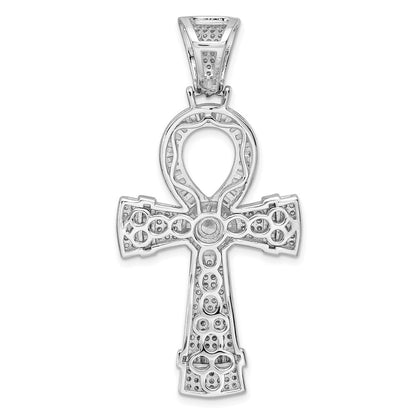 Sterlingsilber Rhodiniert Poliert Zirkonia Ankh Kreuz Anhänger